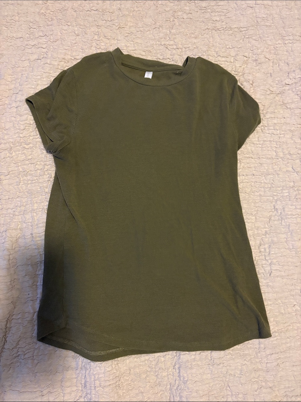 Tahari Olive Short Sleeve Ribbed Crewneck Tee
